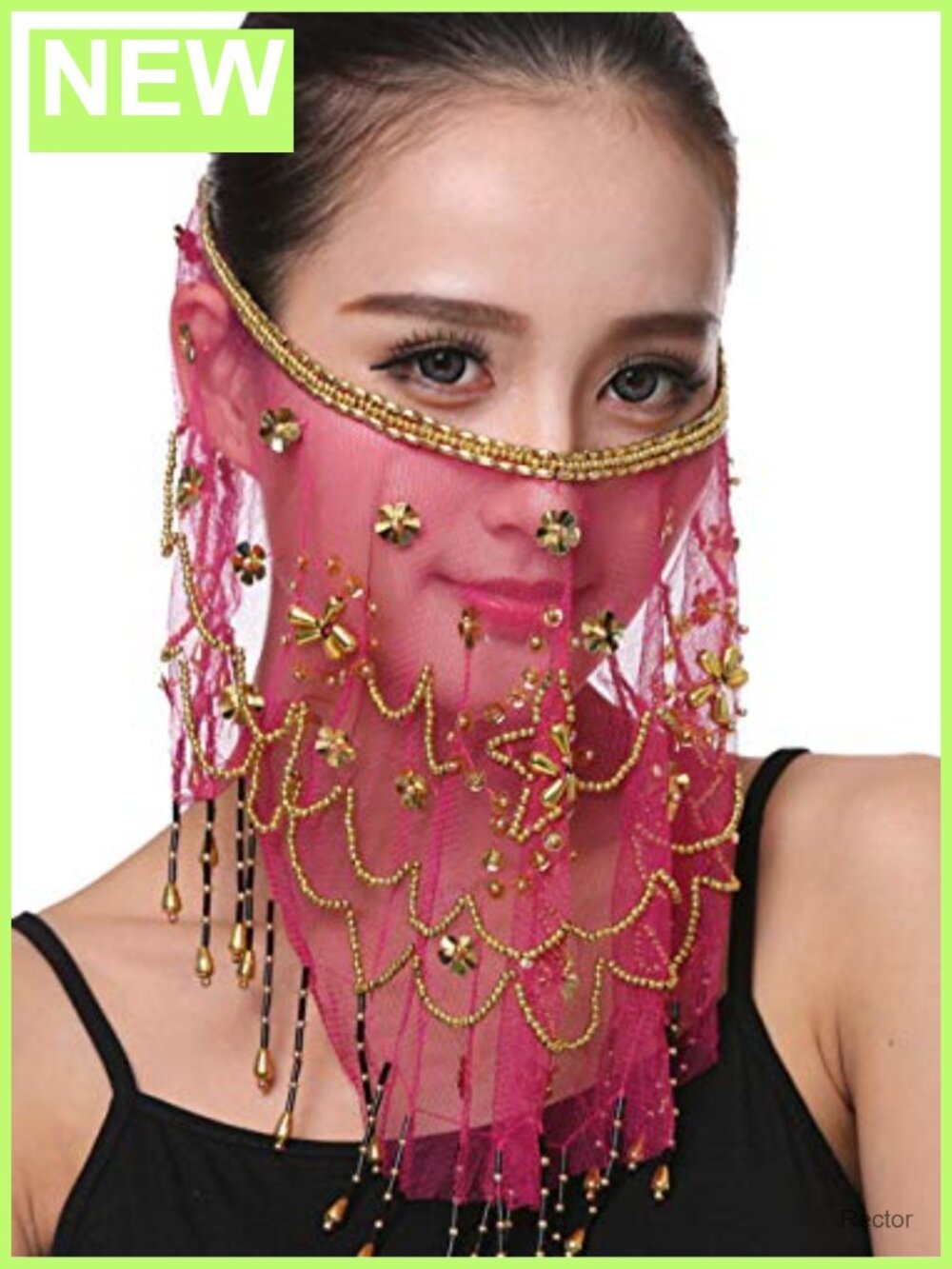 Lauthen.S Belly Dance Face Veil Beads Sequins Halloween Costume Accessory